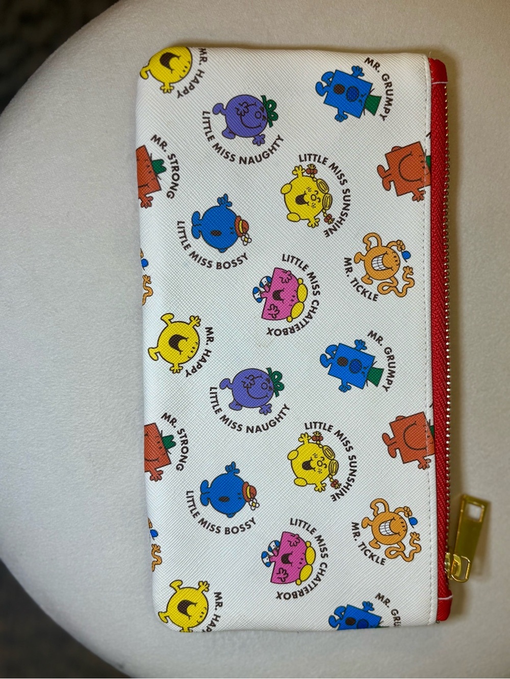 Novelty Printed Zip Wallet - White with Multicolor Characters